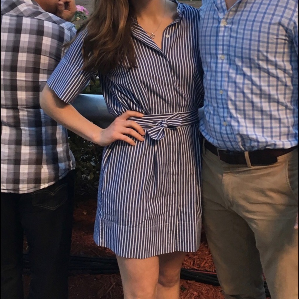 The Cotton Collarless Belted Shirtdress
